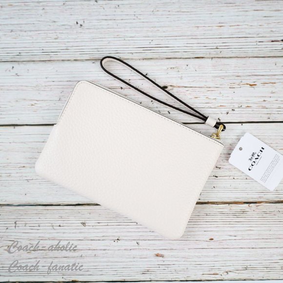 NWT Coach C3650G Pebble Leather Small Corner Zip Wristlet in Chalk - Picture 5 of 7